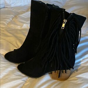 Fringe Black Suede Ankle Boots
